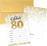 golden celebration: 10 white and gold 80th birthday party invitations with envelopes by distinctivs logo