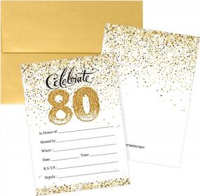 img 4 attached to Golden Celebration: 10 White And Gold 80Th Birthday Party Invitations With Envelopes By DISTINCTIVS