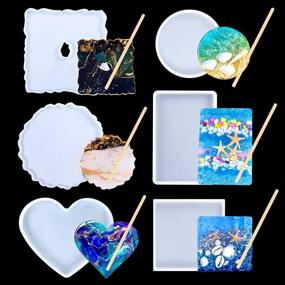 img 4 attached to 6-Piece Silicone Resin Coaster Molds Set For Home Decor, Gifts And More - Includes Square, Rectangle, Heart, Round, Irregular And Geode Shapes