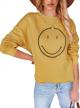 smiley graphic crewneck sweatshirt for women - long sleeve casual pullover top with happy face design logo