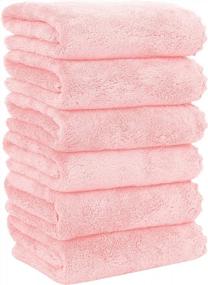 img 4 attached to 6 упаковок розовых полотенец для рук Coral Velvet из микрофибры - быстросохнущие, хорошо впитывающие, многоцелевое использование для отеля, ванной комнаты, душа и спа - 16 x 28 дюймов (MoonQueen)