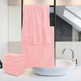 img 2 attached to 6 упаковок розовых полотенец для рук Coral Velvet из микрофибры - быстросохнущие, хорошо впитывающие, многоцелевое использование для отеля, ванной комнаты, душа и спа - 16 x 28 дюймов (MoonQueen)