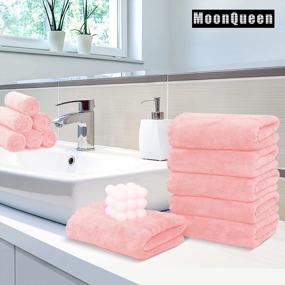 img 3 attached to 6 упаковок розовых полотенец для рук Coral Velvet из микрофибры - быстросохнущие, хорошо впитывающие, многоцелевое использование для отеля, ванной комнаты, душа и спа - 16 x 28 дюймов (MoonQueen)