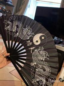 img 7 attached to Черный амаджиджи большой складной веер Rave для мужчин и женщин, китайский японский кунг-фу тай-чи перформанс фестиваль подарок ремесло танец