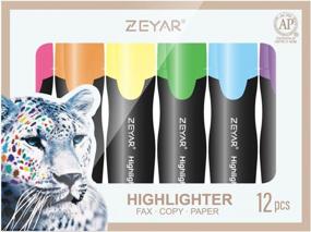 img 1 attached to ZEYAR Aesthetic Highlighter Pen, маркер с долотообразным наконечником, сертифицирован AP, разные цвета, на водной основе, быстросохнущий, запатентованный продукт (6 цветов Macaron и 6 флуоресцентных цветов)