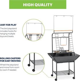 img 2 attached to Small Parrot Playstand with Wheels - Bird Stand Activity Center for Indoor/Outdoor Use, Perches, Ladders, Swing - Black Hammertone Finish - Prevue Pet Products