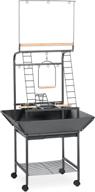 small parrot playstand with wheels - bird stand activity center for indoor/outdoor use, perches, ladders, swing - black hammertone finish - prevue pet products logo