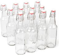 clear 16 oz pint glass grolsch beer bottles - 12 pack with airtight swing top/flip top stoppers - ideal for home brewing, fermenting alcohol, kombucha tea, wine, and homemade soda supplies logo