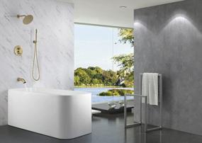 img 2 attached to Brass Rain Shower Tub Set With 8 Inches Shower Head And Handheld Shower, Including Tub Spout And Rough In Valve - Sumertain Shower System In Brushed Gold Finish