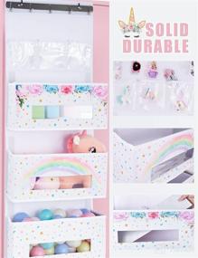 img 1 attached to 🦄 Unicorn Door Hanging Organizer - 4 Large Pockets, 3 Clear Small Pockets, 49” x 14” - Ideal Baby Storage for Toys, Towels, and Sundries in Children's Room, Bedroom, or Kitchen