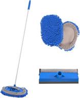 🚗 blue car wash brush set with 45” aluminum long handle, 2 chenille microfiber car wash mop, and 1 window squeegee - 3 in 1 car cleaning supplies for cars, trucks, windshield, and home cleaning логотип
