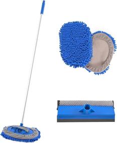 img 4 attached to 🚗 Blue Car Wash Brush Set with 45” Aluminum Long Handle, 2 Chenille Microfiber Car Wash Mop, and 1 Window Squeegee - 3 in 1 Car Cleaning Supplies for Cars, Trucks, Windshield, and Home Cleaning