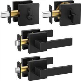 img 4 attached to 2-Pack TICONN Heavy Duty Reversible Square Matte Black Door Handle Deadbolt Combo Set For Entrance Exterior Doors - Includes Deadbolt With Passage Lever
