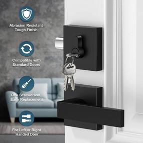 img 3 attached to 2-Pack TICONN Heavy Duty Reversible Square Matte Black Door Handle Deadbolt Combo Set For Entrance Exterior Doors - Includes Deadbolt With Passage Lever