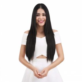 img 1 attached to Natural Black Thick Clip-In Hair Extensions - Set Of 4 Straight Long Pieces, REECHO 18