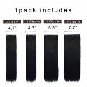 img 3 attached to Натуральные черные наращиваемые волосы со зажимами - комплект из 4 прямых длинных прядей, REECHO 18