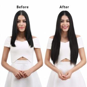 img 2 attached to Natural Black Thick Clip-In Hair Extensions - Set Of 4 Straight Long Pieces, REECHO 18
