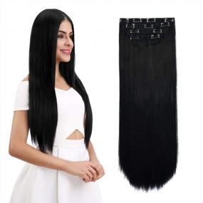 img 4 attached to Natural Black Thick Clip-In Hair Extensions - Set Of 4 Straight Long Pieces, REECHO 18