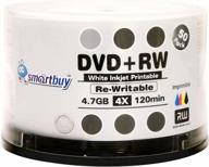 100 pack smartbuy blank dvd+rw 4x 4.7gb 120min white inkjet hub printable rewritable dvd media disc logo