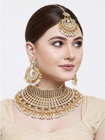 img 3 attached to Aheli Wedding Designer Gold Tone Faux Kundan Choker Necklace & Maang Tikka Set - Perfect For Indian Bridal Fashion Jewelry!