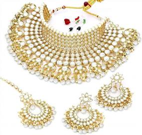 img 4 attached to Aheli Wedding Designer Gold Tone Faux Kundan Choker Necklace & Maang Tikka Set - Perfect For Indian Bridal Fashion Jewelry!