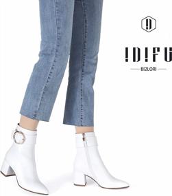 img 3 attached to IDIFU Women'S Pointed Toe Ankle Boots With Chunky Heel And Metal Ring Zipper - Half Size Up Recommended