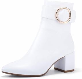 img 4 attached to IDIFU Women'S Pointed Toe Ankle Boots With Chunky Heel And Metal Ring Zipper - Half Size Up Recommended