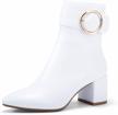 idifu women's pointed toe ankle boots with chunky heel and metal ring zipper - half size up recommended logo