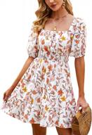 ecowish womens floral dresses square neck a-line ruffle tie back casual flowy mini dress for women summer логотип