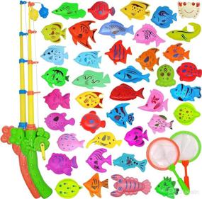 img 4 attached to 🐠 Magnetic Fishing Game Bath Toys for Kids Ages 4-8, 2 Fishing Poles, 2 Catching Fish Tools, and 38 Floating Magnet Ocean Sea Animals Bathtub Toys - Perfect Toys for Kids Toddlers