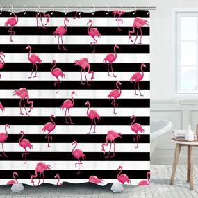 img 4 attached to Добавьте тропический штрих в свою ванную комнату с занавесками для душа LIVILAN Pink Flamingo — их можно стирать в машине и они поставляются с крючками! (72" Х 78")