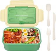 коробка для ланча bento, герметичные контейнеры для ланча с 3 отделениями для взрослых и детей, коробка для бенто на 37 унций с посудой, без бисфенола а, подходит для микроволновой печи и посудомоечной машины (светло-зеленый) логотип