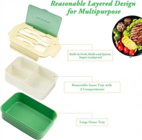 img 3 attached to Bento Lunch Box, Leak-Proof 3 Compartment Lunch Containers For Adults And Kids, 37Oz Bento Box With Utensils, BPA Free, Micro-Wave And Dishwasher Safe (Light Green)