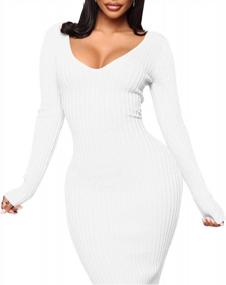 img 3 attached to PerZeal Women'S Lightweight Knit Midi Dress V Neck Bodycon Dress Off Shoulder Sexy Casual Long Sleeve Ribbed Sweater Dress (Large, White95)