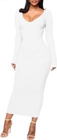 img 4 attached to PerZeal Women'S Lightweight Knit Midi Dress V Neck Bodycon Dress Off Shoulder Sexy Casual Long Sleeve Ribbed Sweater Dress (Large, White95)