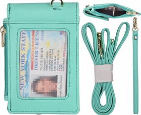 img 4 attached to Beurlike Teal Leather ID Badge Holder Wallet With 2-Sided Design, 3 Card Slots, And Convenient Coin Pocket