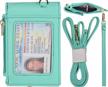 beurlike teal leather id badge holder wallet with 2-sided design, 3 card slots, and convenient coin pocket logo