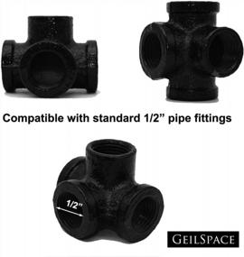 img 3 attached to Rustic DIY Industrial Shelving: GeilSpace 4-Way Malleable Iron Pipe Fittings (1/2", Black)