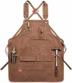 img 4 attached to Boshiho Heavy Waxed Canvas Woodworking Apron For Men Women With Cross-Back Adjustable Strap