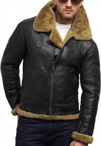 img 2 attached to Genuine Leather Bomber Jacket For Men: Brandslock B3 Shearling Aviator Flying Jacket