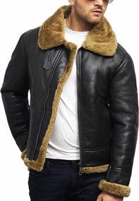 img 1 attached to Genuine Leather Bomber Jacket For Men: Brandslock B3 Shearling Aviator Flying Jacket