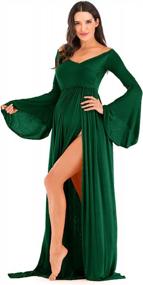 img 4 attached to Maternity Off Shoulder Wrap Flare Sleeves Maxi Photography Dress Baby Shower Gown