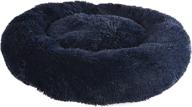 max & marlow long lush faux-fur cuddler, anti-anxiety donut bed for dogs & cats - non slip bottom, medium size, navy logo