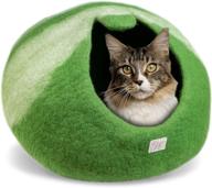 chiby cat cave bed (large) - eco friendly hand felted cat house for indoor cats - 100% natural new zealand wool - green stripe logo