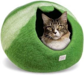 img 4 attached to CHIBY Cat Cave Bed (Large) - Eco Friendly Hand Felted Cat House for Indoor Cats - 100% Natural New Zealand Wool - Green Stripe