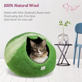 img 2 attached to CHIBY Cat Cave Bed (Large) - Eco Friendly Hand Felted Cat House for Indoor Cats - 100% Natural New Zealand Wool - Green Stripe