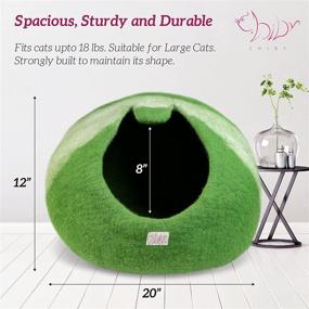 img 3 attached to CHIBY Cat Cave Bed (Large) - Eco Friendly Hand Felted Cat House for Indoor Cats - 100% Natural New Zealand Wool - Green Stripe