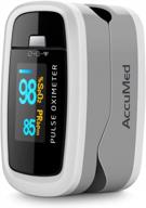 accumed cms-50d1 fingertip pulse oximeter blood oxygen sensor spo2 for sports, aviation, led display, portable and lightweight with 2 aaa batteries, lanyard and travel case (white) logo