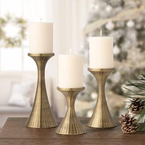 img 2 attached to Vintage Gold Aluminum Candleholders Set Of 3 - Perfect Mantle Decor For Living Room, Dining Table, And Modern Kitchen. Ideal Wedding Decoration From Torre & Tagus Tomar Metal Pillar Candle Holder.