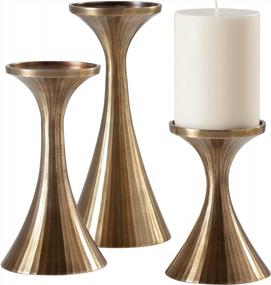 img 3 attached to Vintage Gold Aluminum Candleholders Set Of 3 - Perfect Mantle Decor For Living Room, Dining Table, And Modern Kitchen. Ideal Wedding Decoration From Torre & Tagus Tomar Metal Pillar Candle Holder.